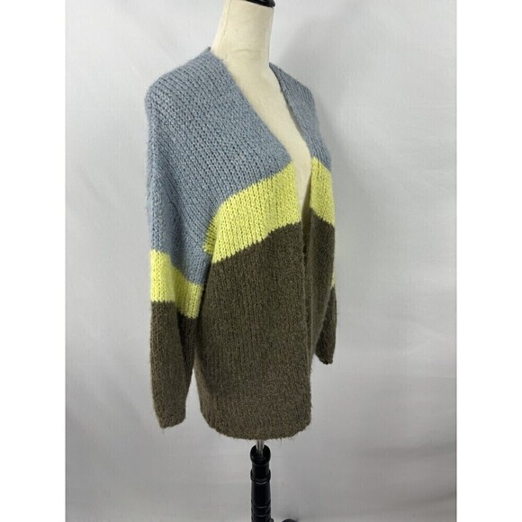 Aerie Chunky Cardigan Blue Green Medium Knit Boho Bohemian Wool Mohair Stripe - Picture 9 of 9